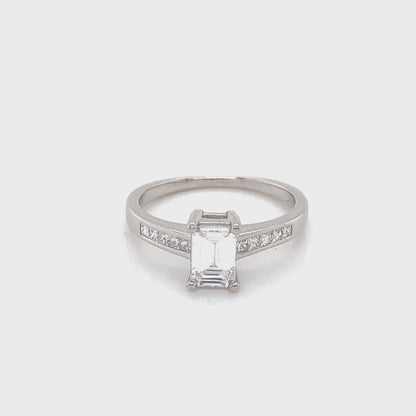 Emerald Cut Diamond Solitaire with Diamond set Shoulders