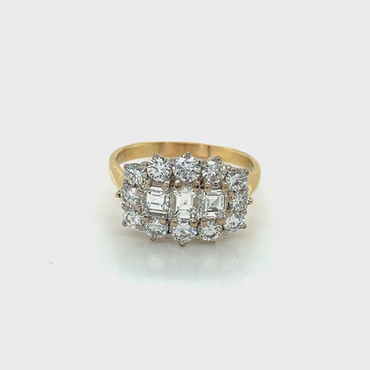 Asscher and Round Brilliant Cut Diamond Cluster Ring