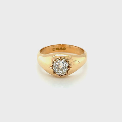 18ct Yellow Gold, Old Cut Diamond Signet Ring - 8.1 grams