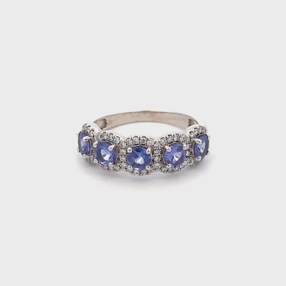 Tanzanite and Round Brilliant Cut Diamond Halo Cluster Ring