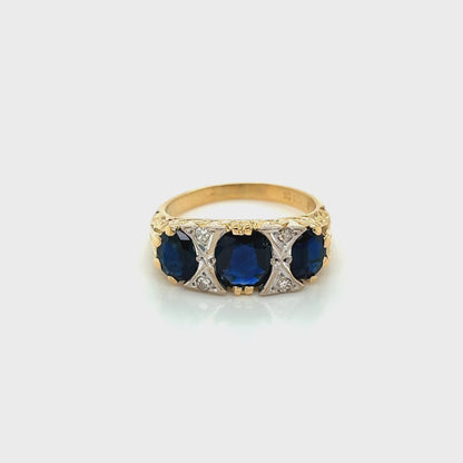 18ct Yellow Gold, Sapphire and Diamond Ring