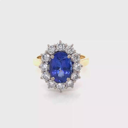 Tanzanite and Round Brilliant Cut Diamond Cluster Ring