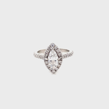Marquise Cut Diamond with Halo and Diamond set shoulders Ring