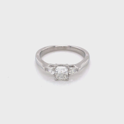 Platinum, Radiant and Pear Cut Diamond 3 Stone Ring