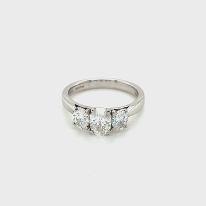Platinum, Oval Cut Diamond 3 Stone Ring