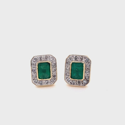 Emerald and Diamond Cluster Earrings