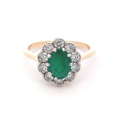 Emerald and Round Brilliant Cut Diamond Cluster Ring