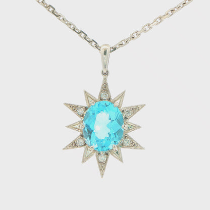 9ct White Gold, Topaz and Diamond Pendant on Chain