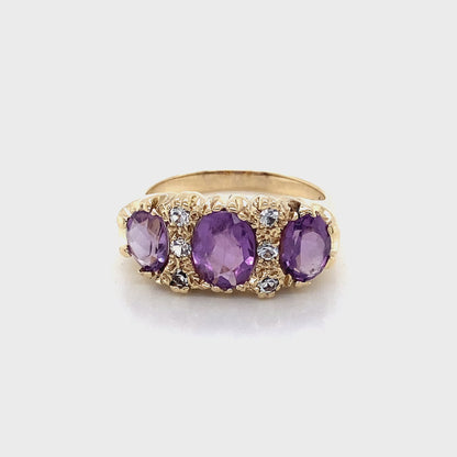 Oval Shaped Amethyst and Round Brilliant Cut Diamond Dress Ring