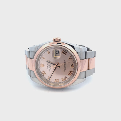 Pre-Owned Rolex Datejust 36 Steel Rose Gold Pink Roman Dial Watch