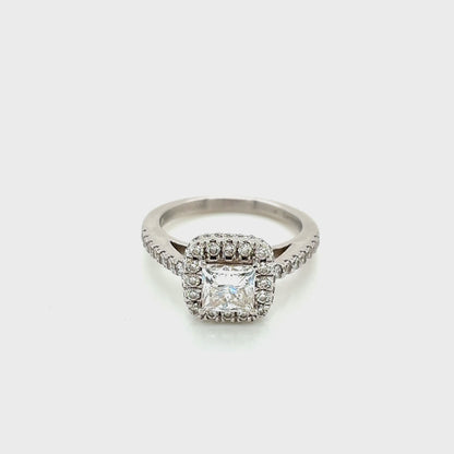 Princess Cut Diamond with Round Brilliant Cut Diamond Halo and Diamond Set Shoulders