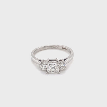 Princess and Round Brilliant Cut Diamond 3 Stone Ring