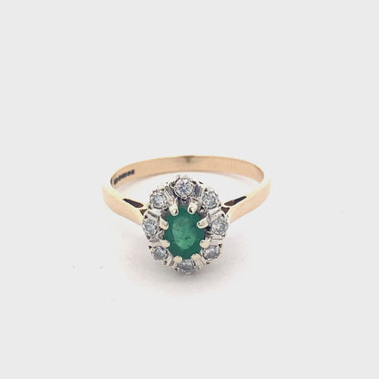 Oval Emerald and Diamond Cluster Ring
