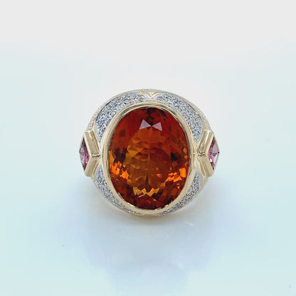 Amber, Pink Tourmaline and Diamond Signet Ring