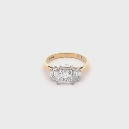 Princess Cut and 'Half Moon' Diamond 3 Stone Ring