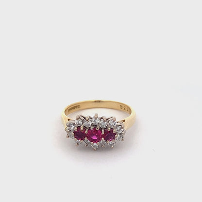 Ruby and Round Brilliant Cut Diamond Cluster Ring