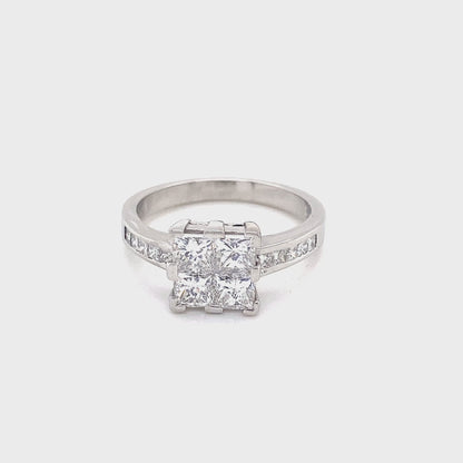 4 Stone Diamond Cluster Ring with Diamond Set Shoulders